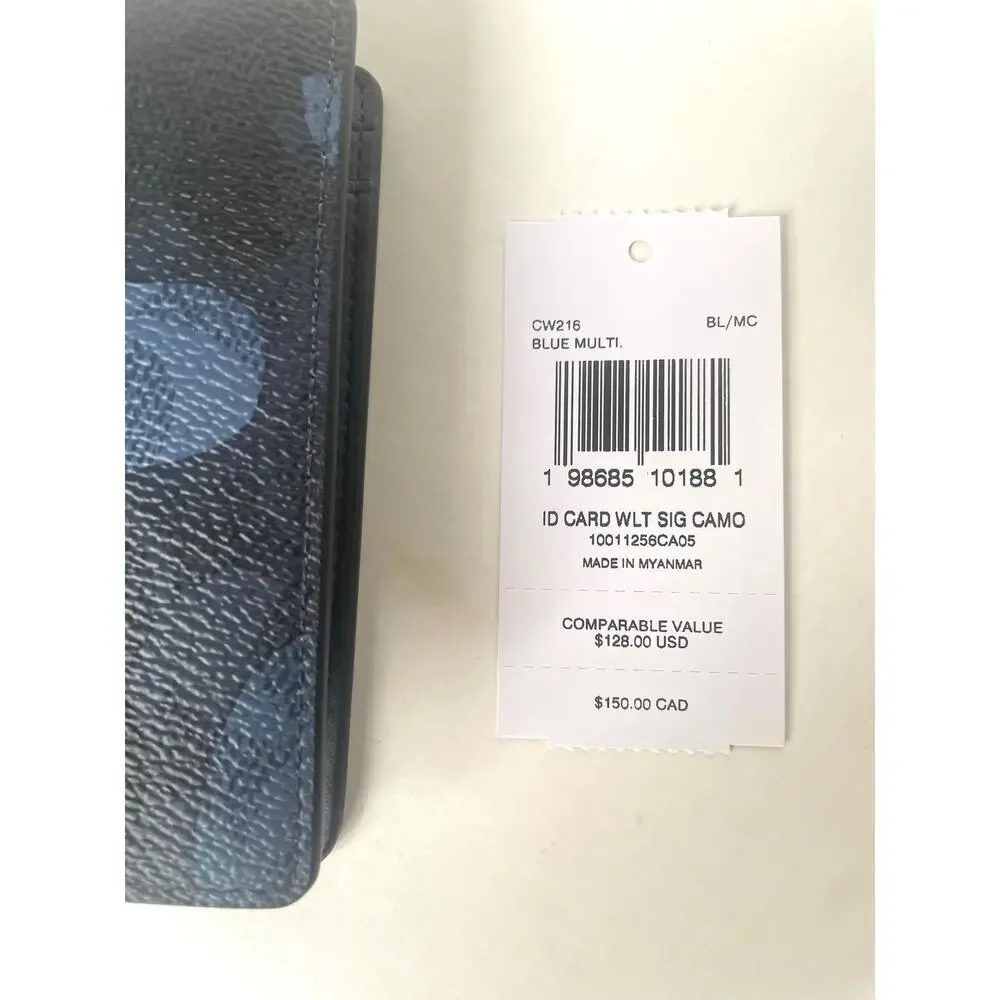 Coach Bifold Wallet Blue Signature Camo Print ID Card Case Mens CW216